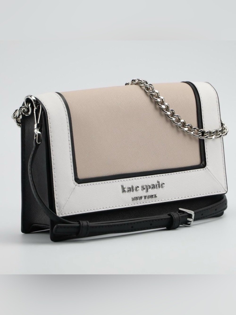 kate spade Taupe, White & Black Colorblock Leather Crossbody